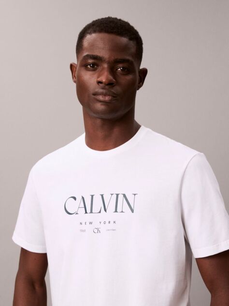 Alb Tricou Cu Decolteu Rotund Si Imprimeu Calvin  Barbati