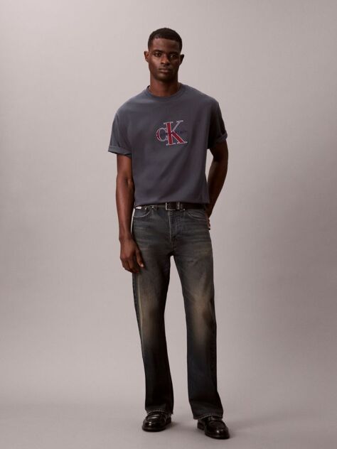 Gri Tricou Relaxat Cu Imprimeu Grafic Monologo  Barbati