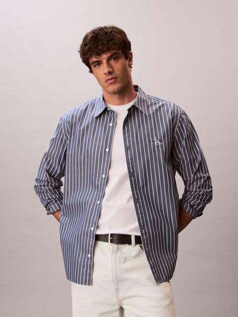 Denim Relaxed Cotton Poplin Stripe Shirt  Men