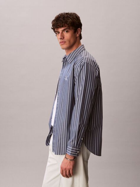 Denim Relaxed Cotton Poplin Stripe Shirt  Men