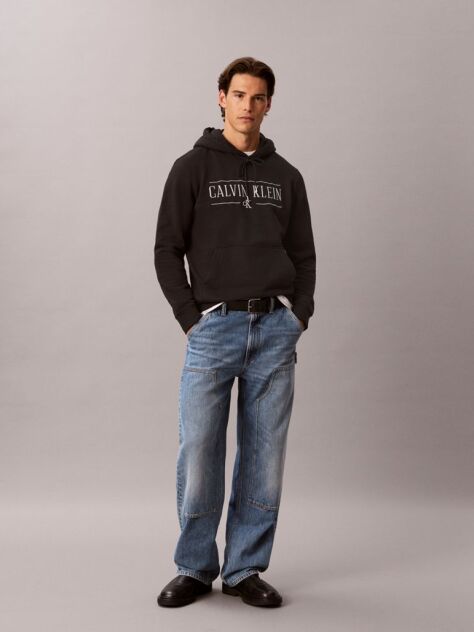 Negru Hanorac Din Bumbac Fleece Cu Logo Varsity  Barbati
