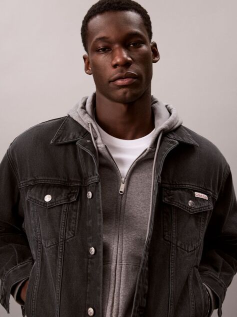 Negru Geaca Trucker Din Denim, In Stilul Anilor '90  Barbati
