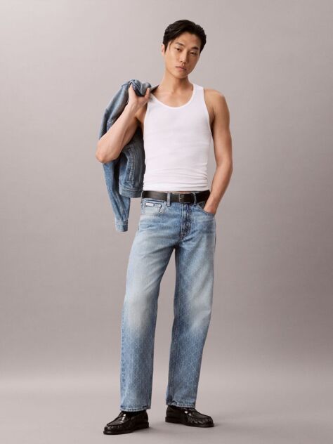 Denim Blugi Drepti In Stilul Anilor '90 Cu Logo  Barbati