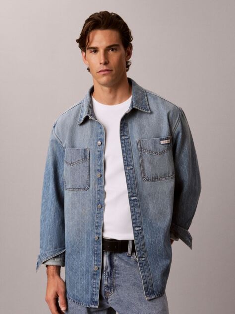 Denim Camasa-Jacheta Din Denim Cu Logo, Lejera, In Stilul Anilor '90  Barbati
