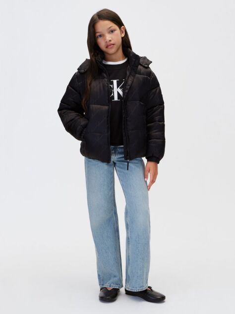 Black Kids' Hooded Logo Puffer Coat  Girls