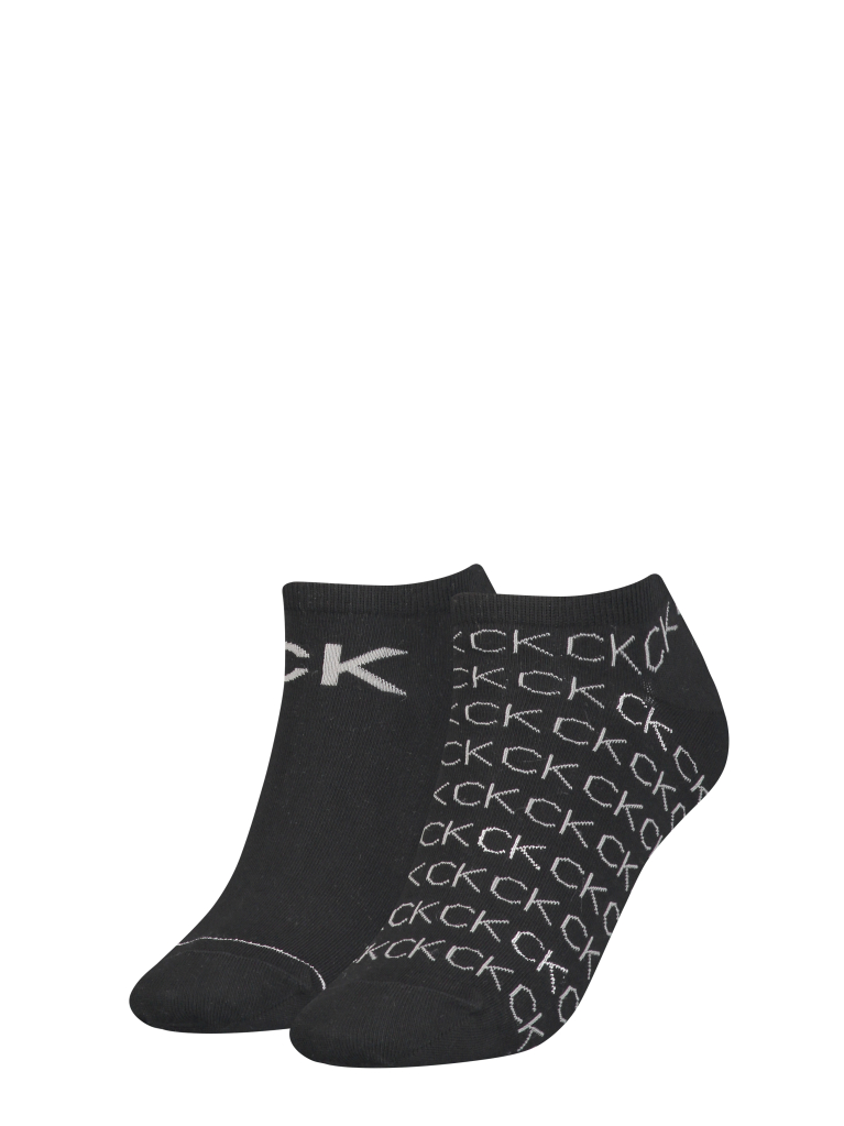 Black Calvin Klein All-Over-Logo Women's Sneaker Socks 2 pack  Women