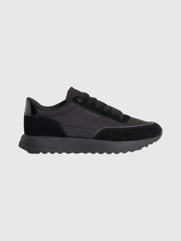 Black Leather Mix Runner Trainers  Men