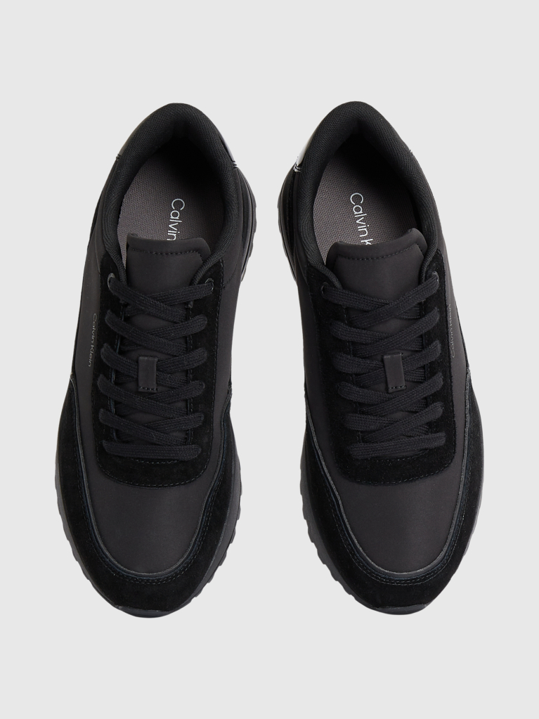 Black Leather Mix Runner Trainers  Men