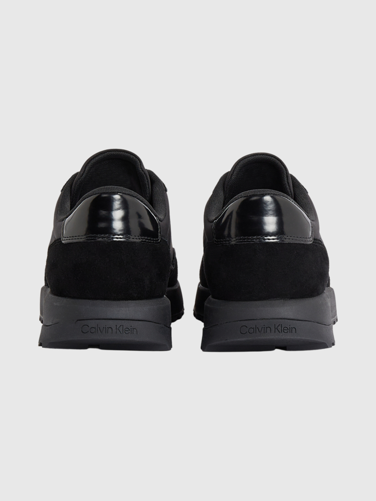 Black Leather Mix Runner Trainers  Men