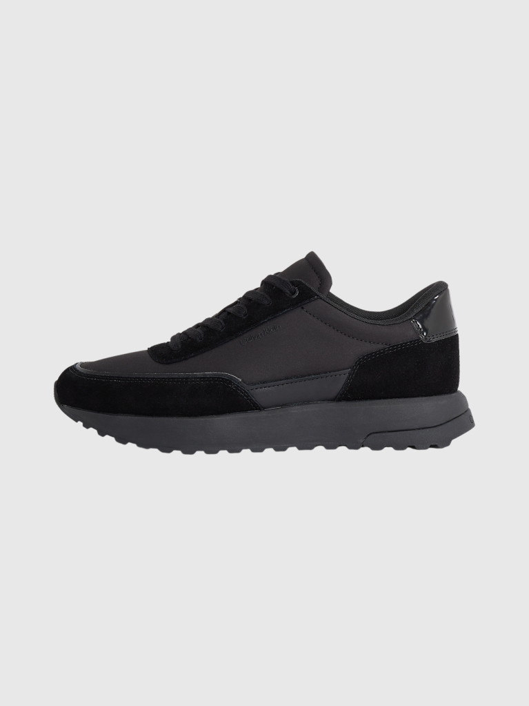 Black Leather Mix Runner Trainers  Men
