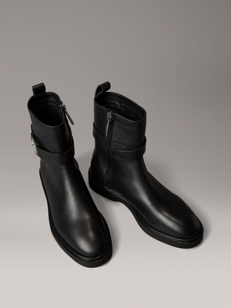 Negru Botine Din Piele Cu Logo Signature  Femei