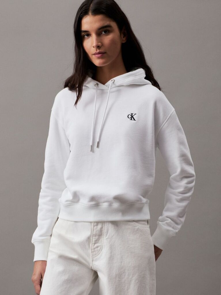 Alb Hanorac Fleece Din Amestec De Bumbac  Femei