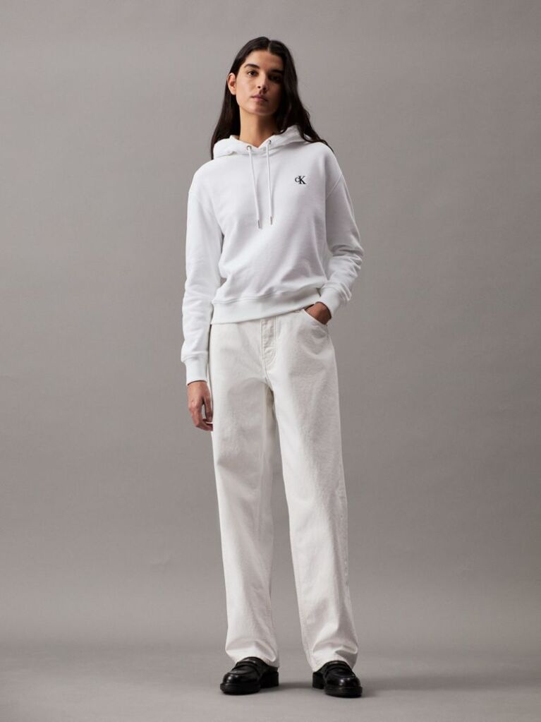 Alb Hanorac Fleece Din Amestec De Bumbac  Femei
