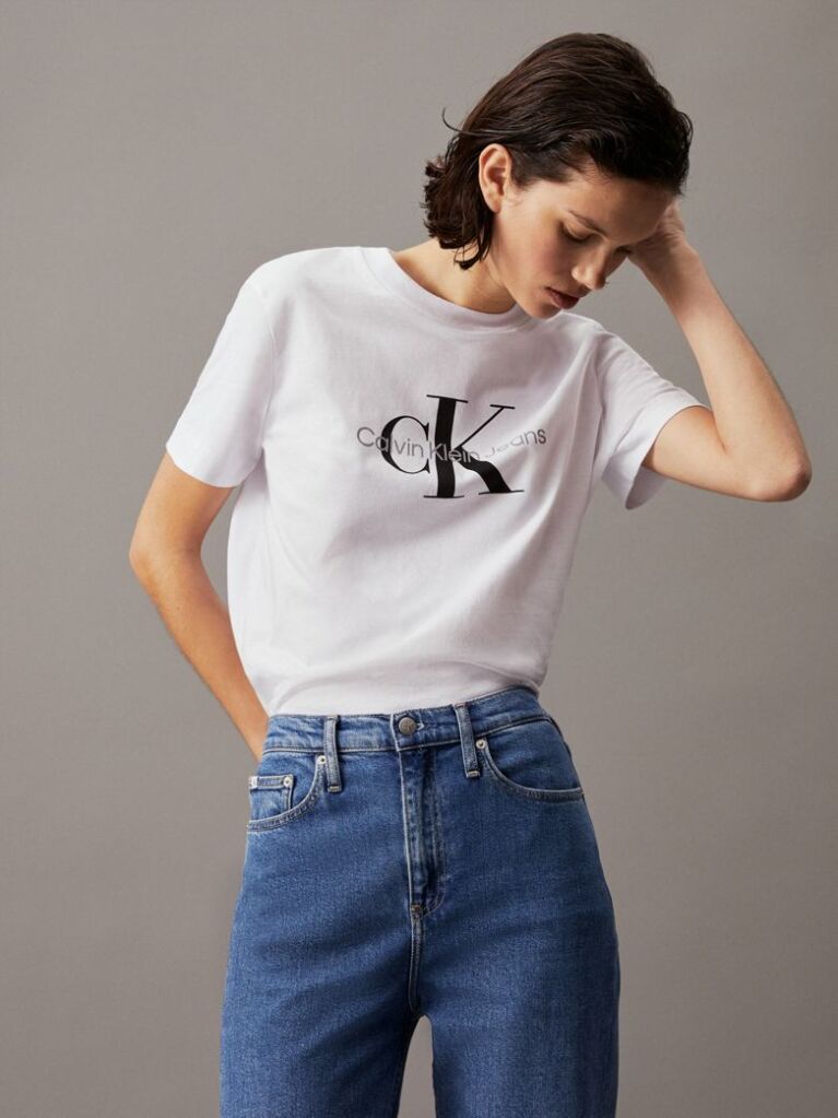 Alb Tricou Cu Logo Monograma  Femei