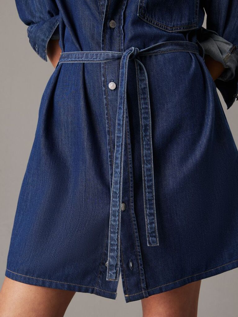 Denim Rochie-Camasa Din Denim Cu Curea  Femei