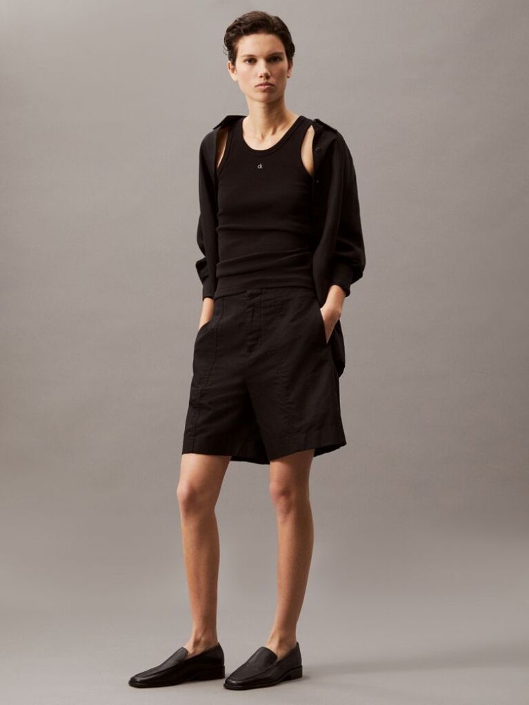 Negru Pantaloni Scurti Din Bumbac Si In  Femei