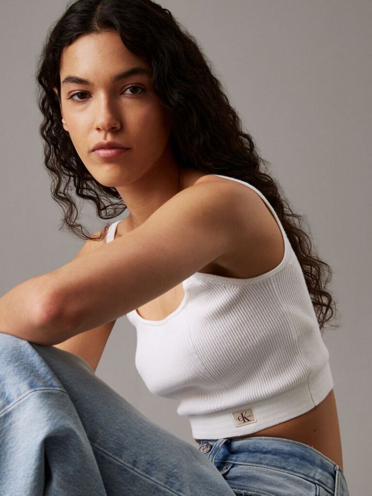 Alb Top Bralette Din Bumbac Cu Textura Rib  Femei