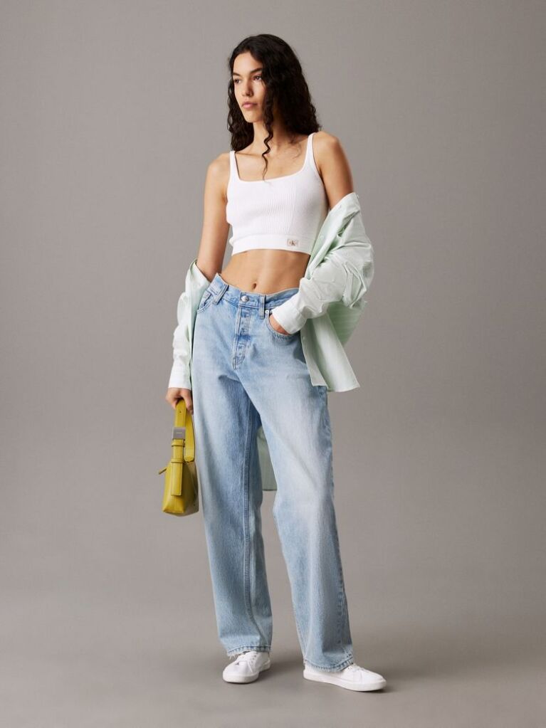 Alb Top Bralette Din Bumbac Cu Textura Rib  Femei