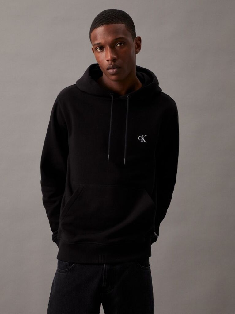 Negru Hanorac Fleece Din Amestec De Bumbac  Barbati