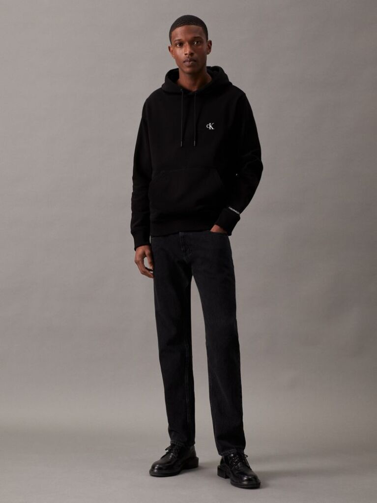 Negru Hanorac Fleece Din Amestec De Bumbac  Barbati
