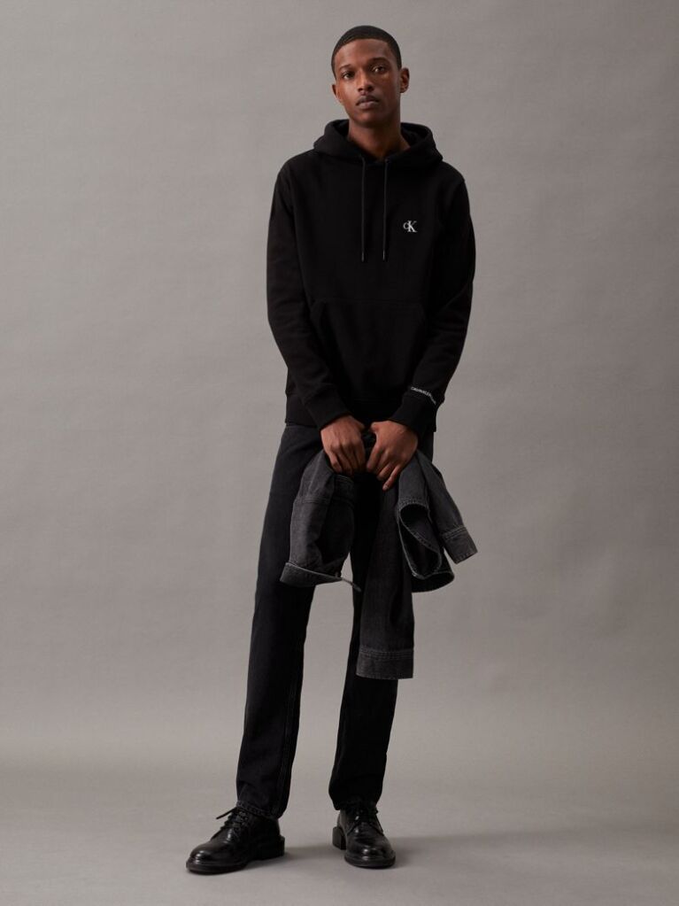 Negru Hanorac Fleece Din Amestec De Bumbac  Barbati