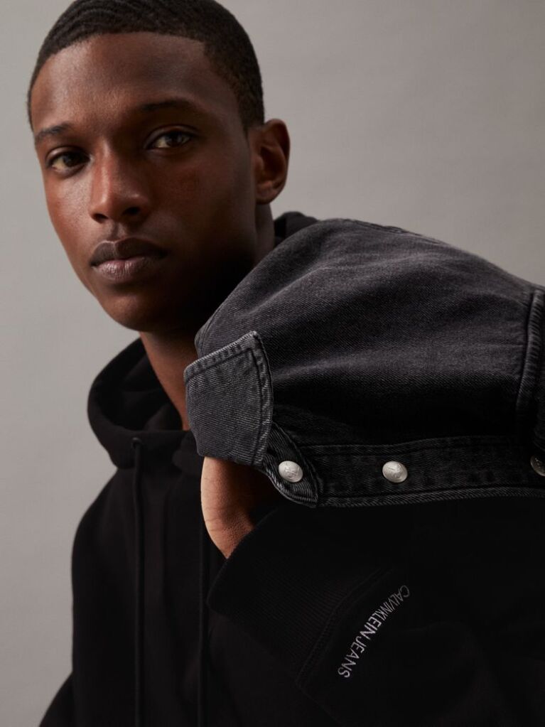 Negru Hanorac Fleece Din Amestec De Bumbac  Barbati