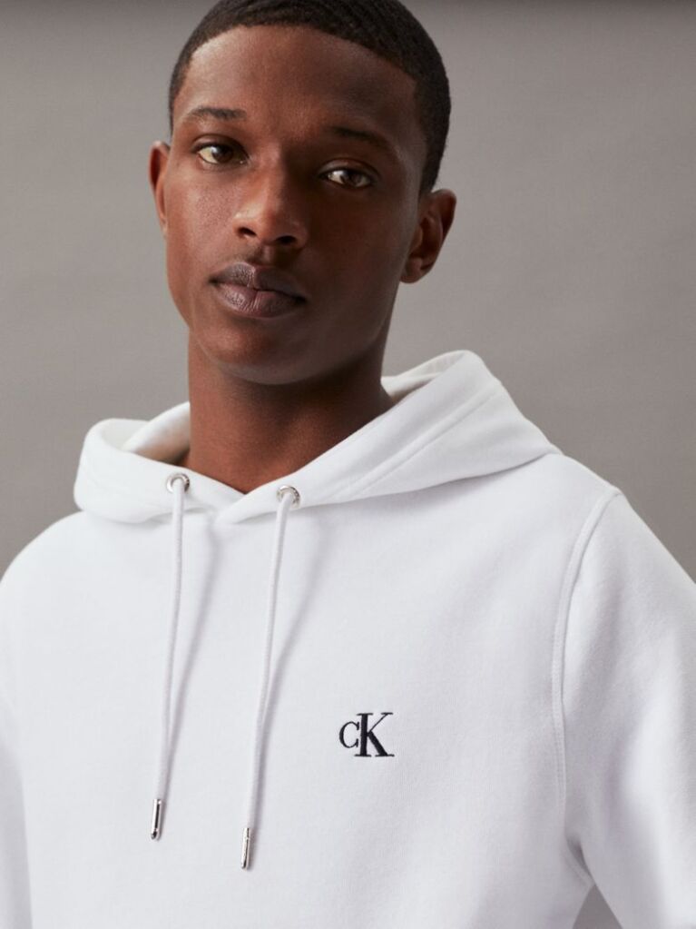 White Cotton Blend Fleece Hoodie  Men