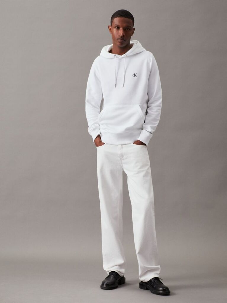 White Cotton Blend Fleece Hoodie  Men