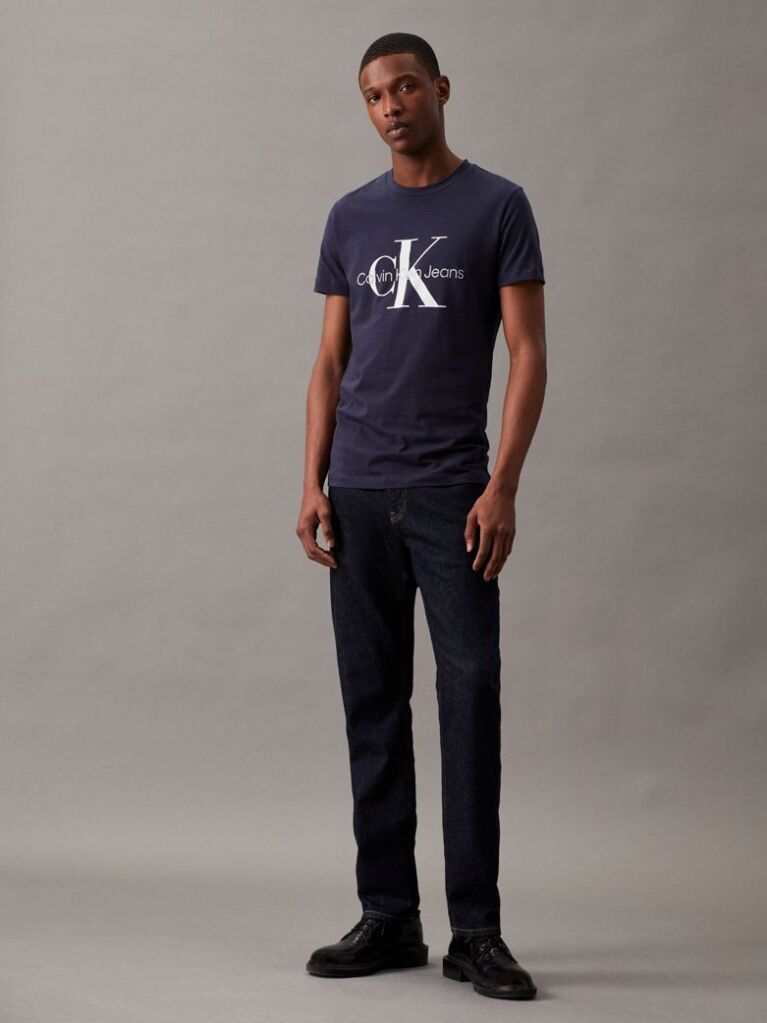 Albastru Tricou Slim Cu Logo Monograma  Barbati