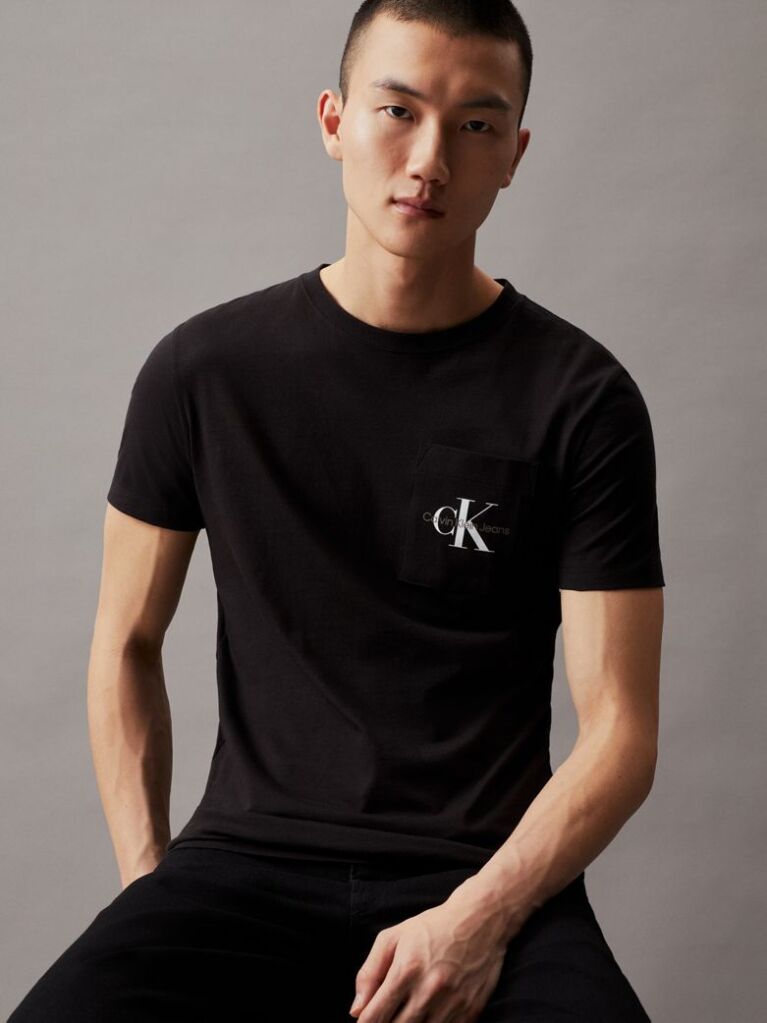 Black Slim Monogram Pocket T-Shirt  Men