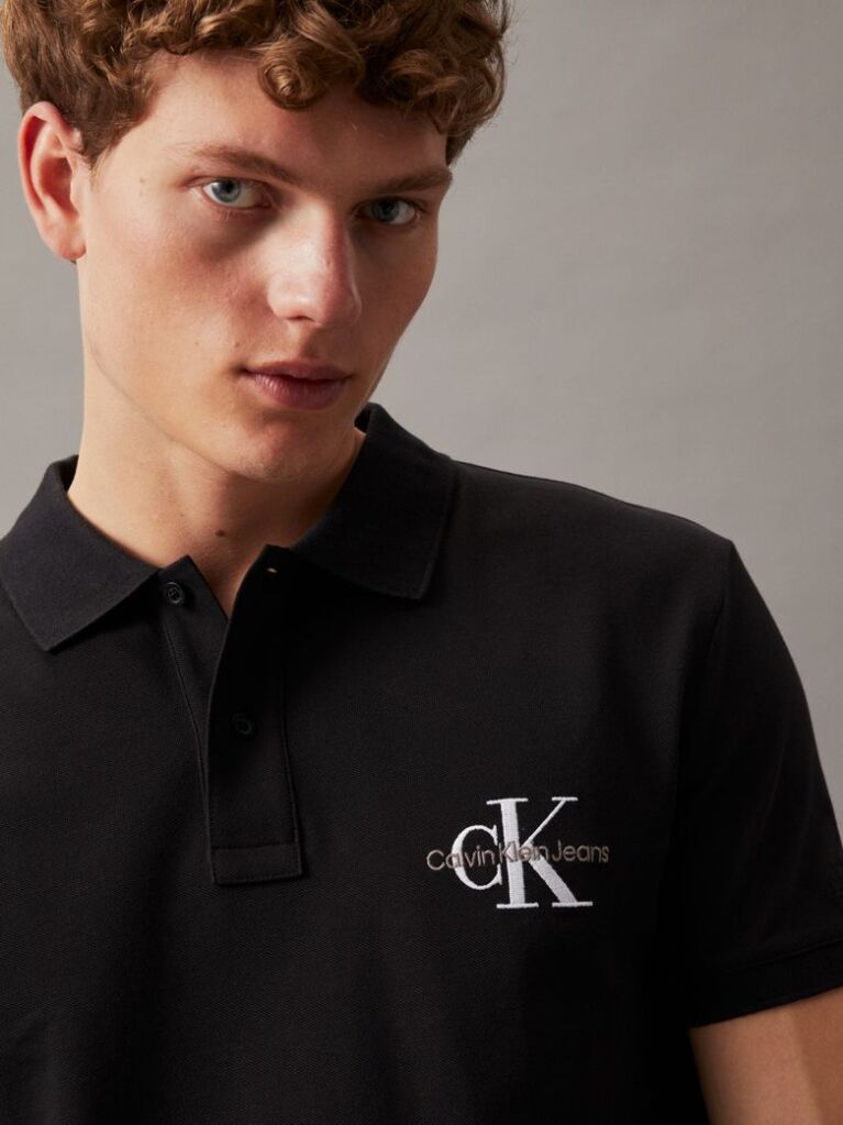 Negru Tricou Polo Cu Monograma  Barbati