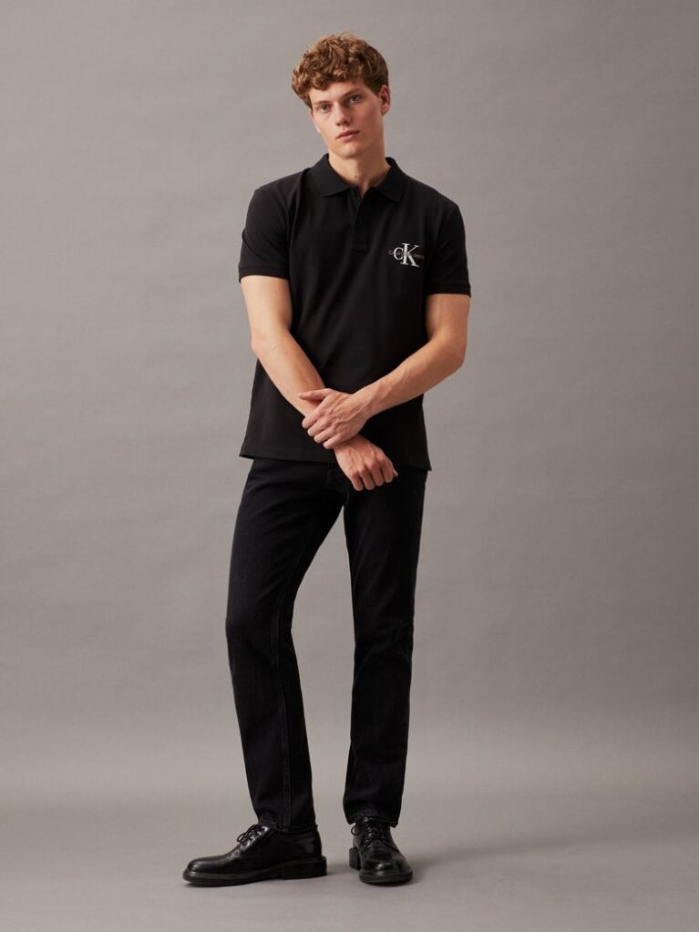 Negru Tricou Polo Cu Monograma  Barbati
