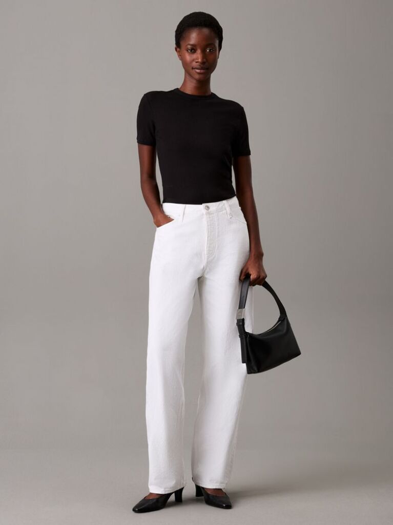 Negru Tricou Slim Din Modal Cu Textura Rib  Femei