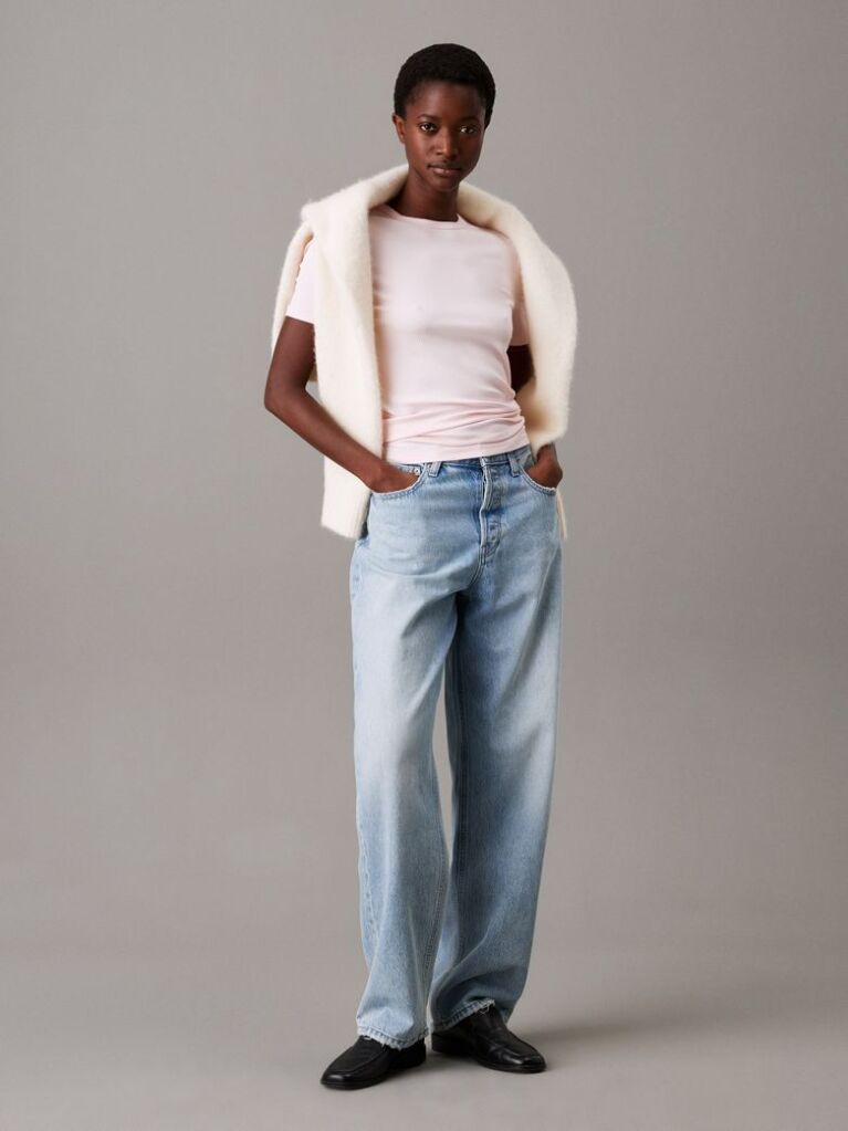 Roz Tricou Slim Din Modal Cu Textura Rib  Femei