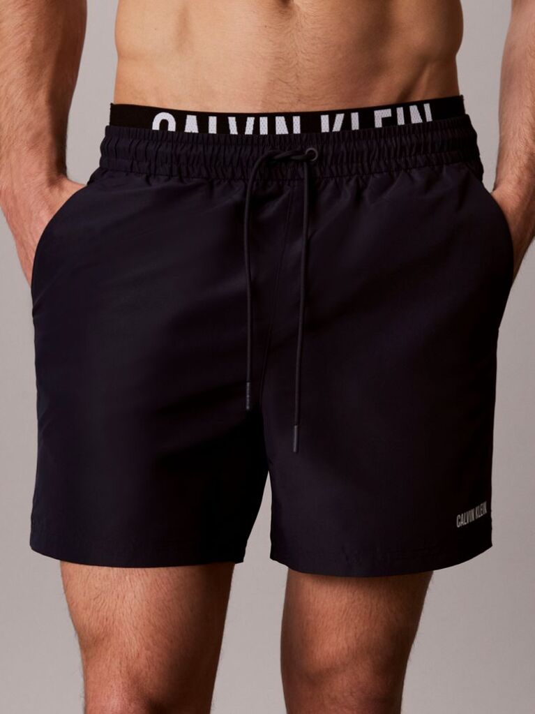Negru Pantaloni Scurti De Baie Cu Elastic Dublu La Talie - Intense Power  Barbati