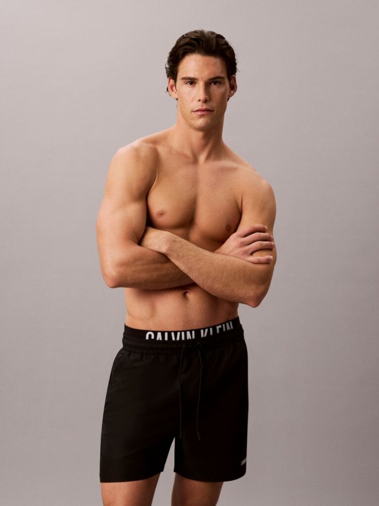 Negru Pantaloni Scurti De Baie Cu Elastic Dublu La Talie - Intense Power  Barbati