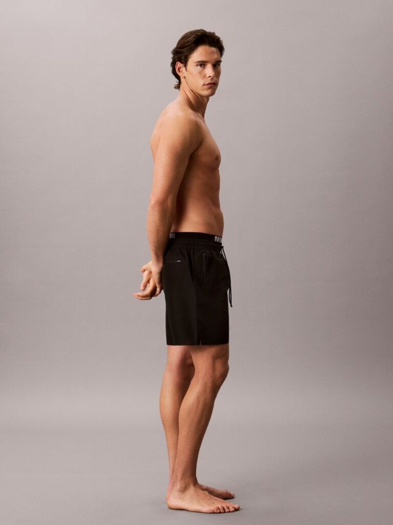 Negru Pantaloni Scurti De Baie Cu Elastic Dublu La Talie - Intense Power  Barbati