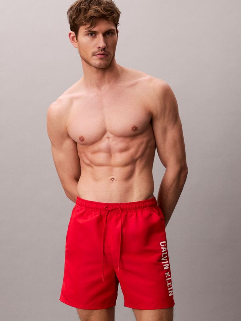 Rosu Pantaloni Scurti De Baie Medii Cu Snur - Intense Power  Barbati