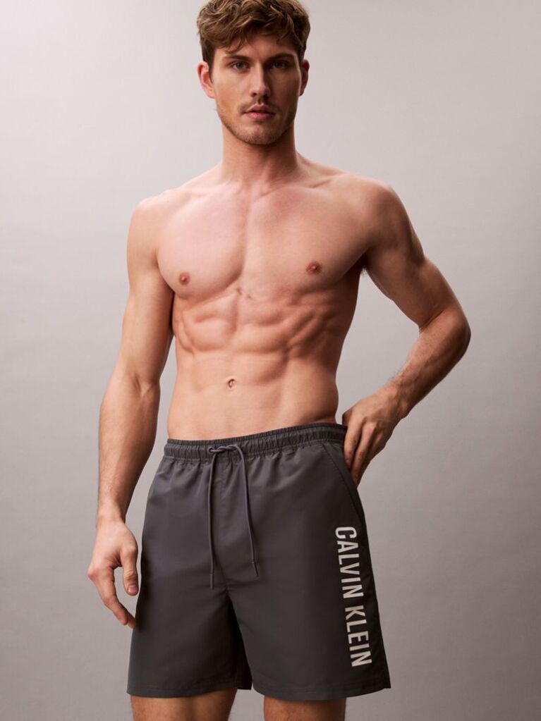 Gri Pantaloni Scurti De Baie Medii Cu Snur - Intense Power  Barbati