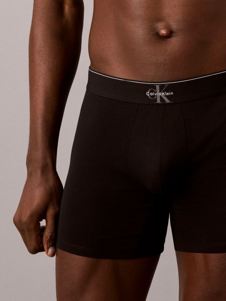 Negru Boxeri Tip Slip Din Bumbac Elastic Cu Monograma Grafica  Barbati