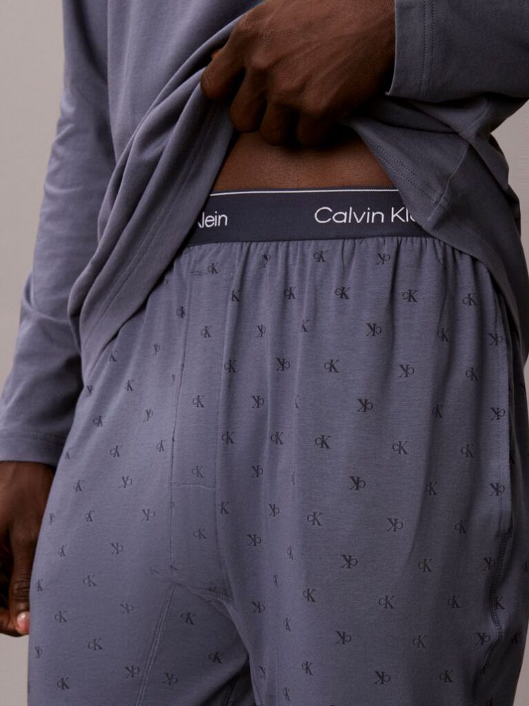 Gri Set De Pijama Cu Maneca Lunga Din Bumbac 100%  Barbati