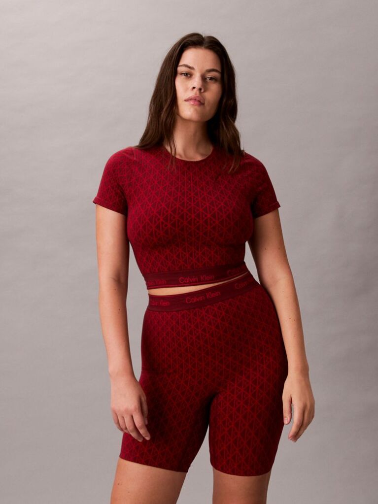 Rosu Top Cu Maneca Scurta - Shapewear Cu Logo Icon  Femei