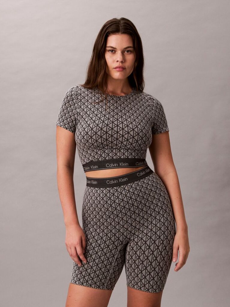 Gri Top Cu Maneca Scurta - Shapewear Cu Logo Icon  Femei