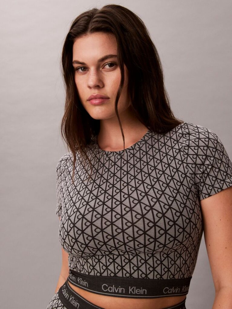 Gri Top Cu Maneca Scurta - Shapewear Cu Logo Icon  Femei