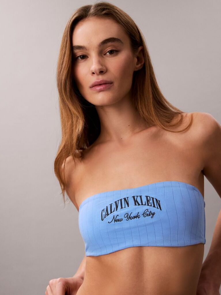 Albastru Bralette Tip Bandeau - Heritage Classic Cotton  Femei