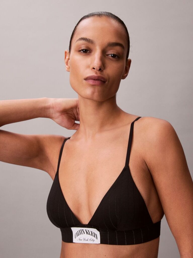 Negru Bralette Tip Triunghi Usor Captusit - Heritage Classic Cotton Stretch  Femei