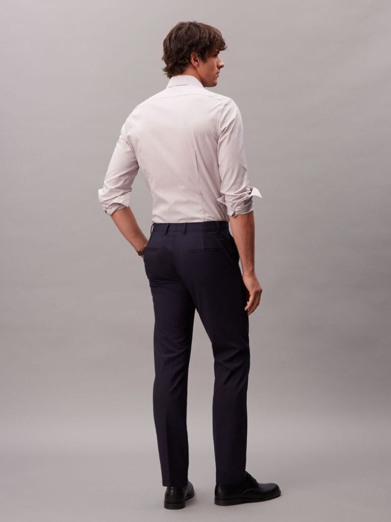 Red Slim Fit Micro Print Non Iron Shirt  Men