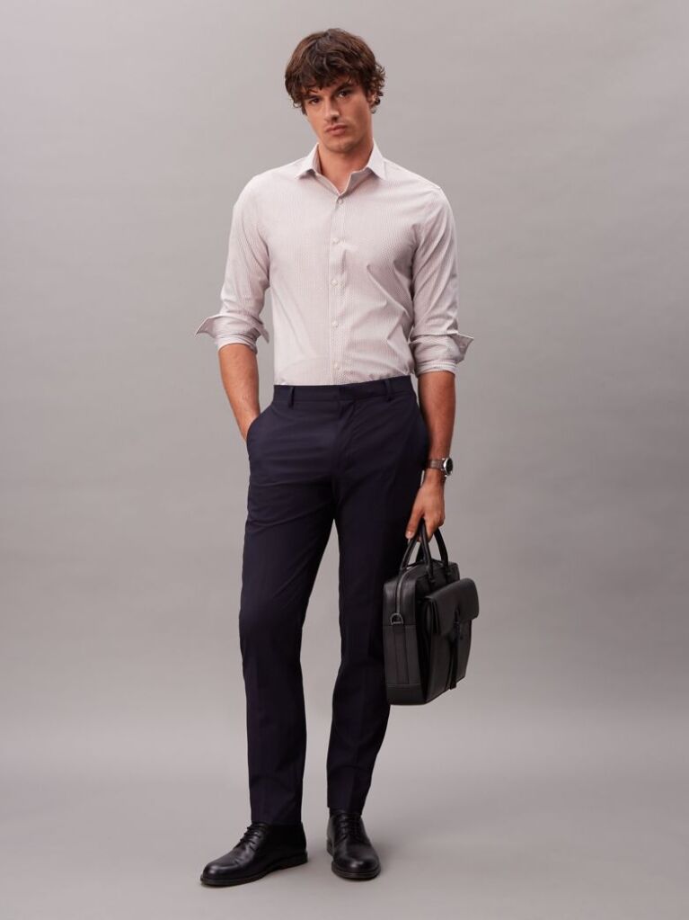 Red Slim Fit Micro Print Non Iron Shirt  Men