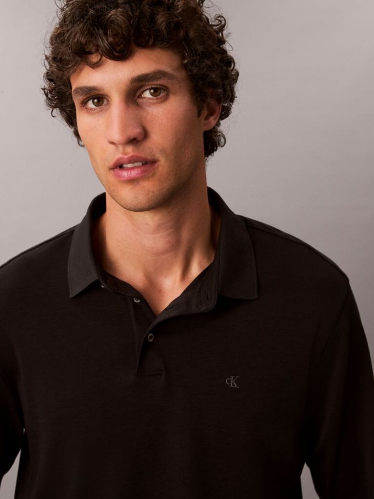 Negru Tricou Polo Cu Maneca Lunga Din Bumbac Supima  Barbati