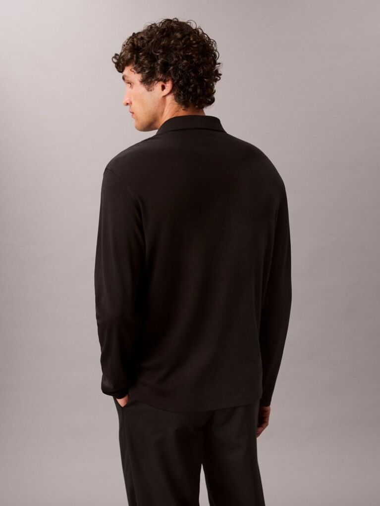 Negru Tricou Polo Cu Maneca Lunga Din Bumbac Supima  Barbati